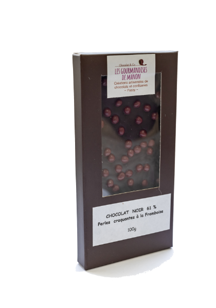 Tablette chocolat noir Perles croquantes framboises
